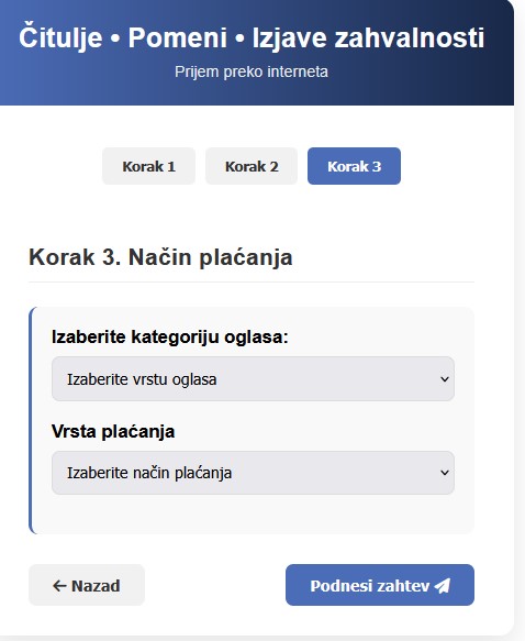 Izbor vrste oglasa