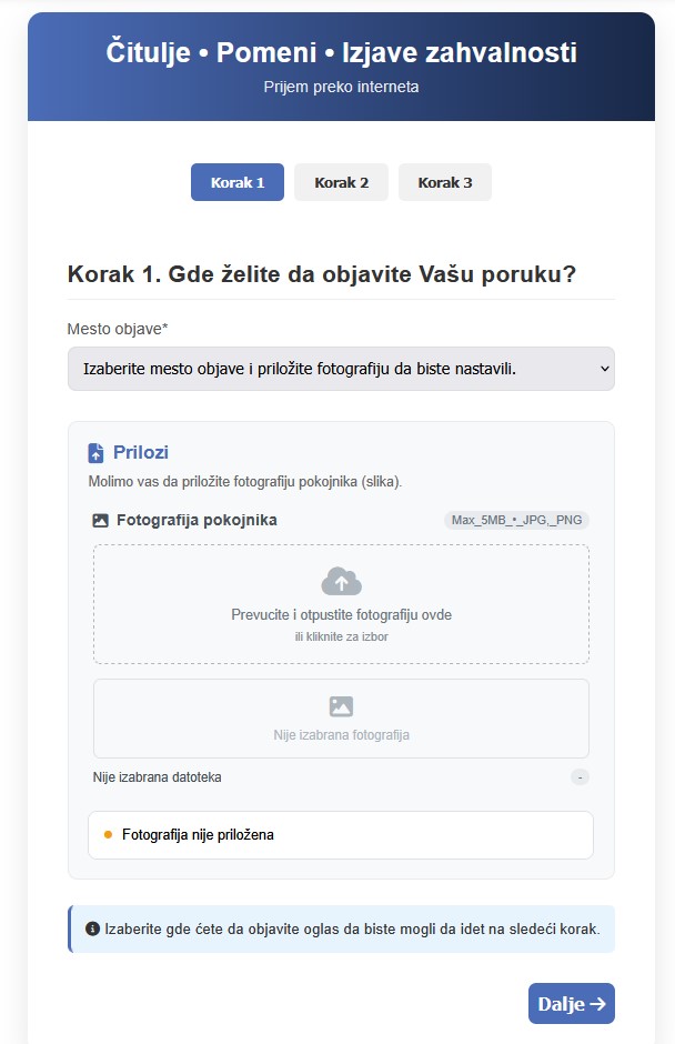 Pocetna strana interfejsa