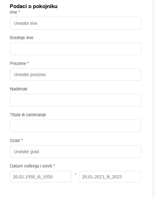 Podaci o pokojniku
